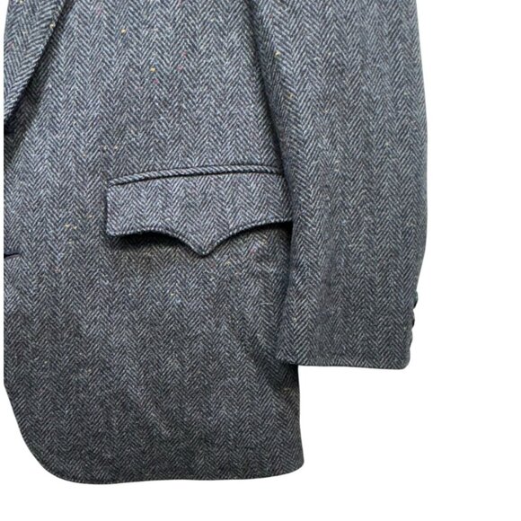 Vintage Circle S Mens Herringbone Blazer Jacket 40L Gray Wool Blend Cowboy Weste - Picture 6 of 16